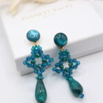 Ohrhänger "Fleur-Klee" Drops Petrolblau