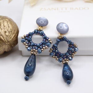 Ohrhänger "Art-Deco" Drops Jeansblau